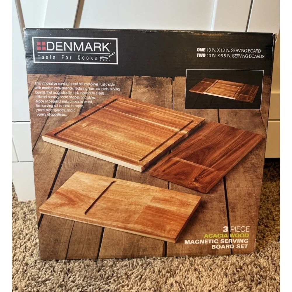 NEW Demnark 3 Pc‎ Acacia Wood Magnetic Serving Board Set Charcuterie Boards